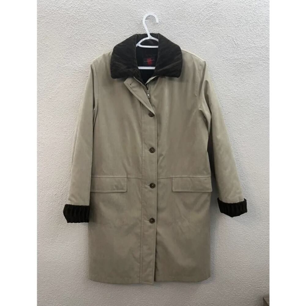 Womens Gallery Coat Size Medium Brown Zip Up Faux Fur Knee Length